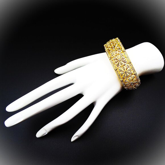 NADRI Yellow Gold Plated Multi Shape Cubic Zirconia Hinged Bracelet - Picture 6 of 6